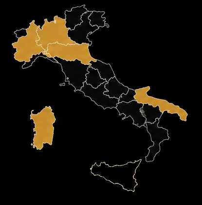 Mappa dell'Italia con le aree in cui opera Ceras Agency